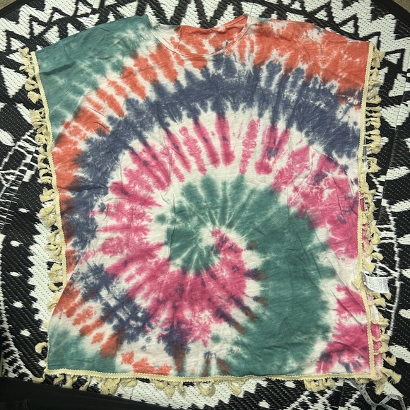NEW Tie-Dye Beach Cover-Up with Fringe Size S - Picture 7 of 9